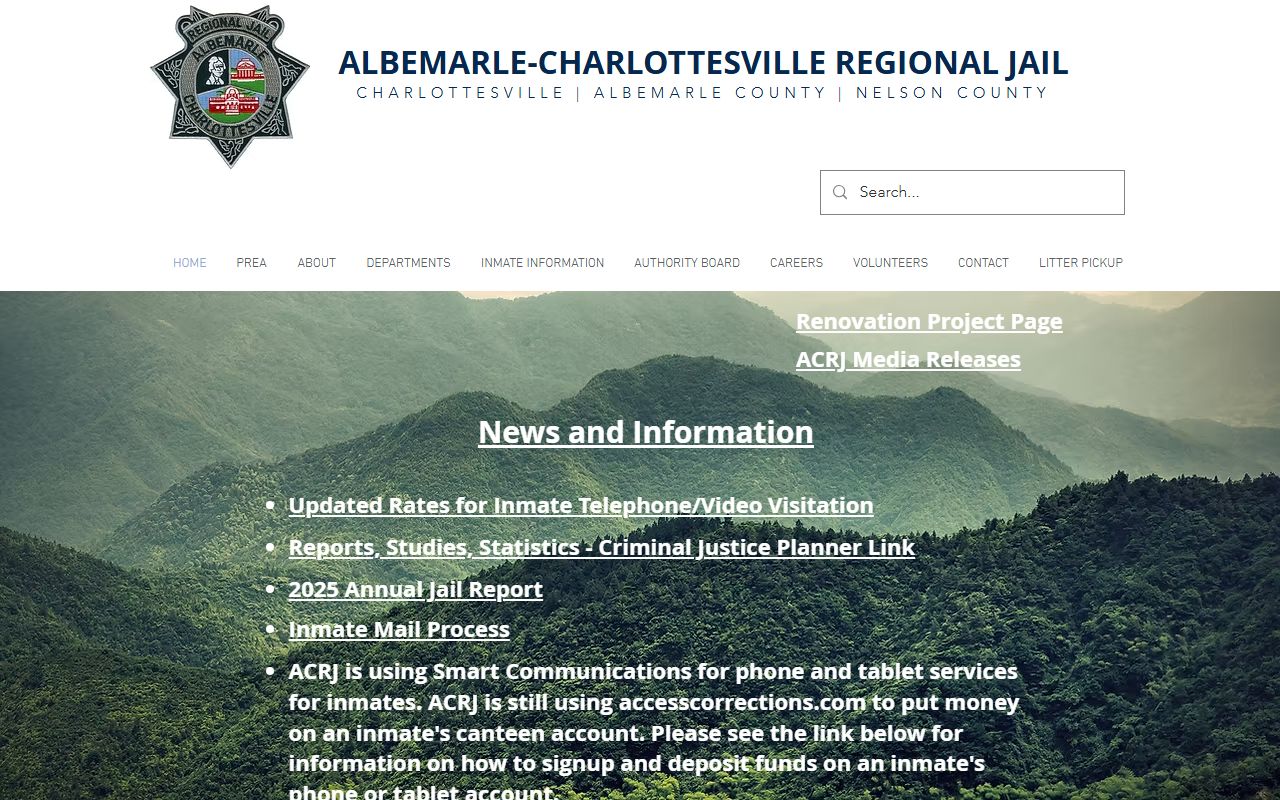 Albemarle-Charlottesville Regional Jail service area for Nelson County inmate population