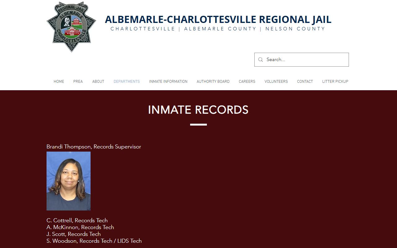 ACRJ Records Department page for Nelson County inmate records