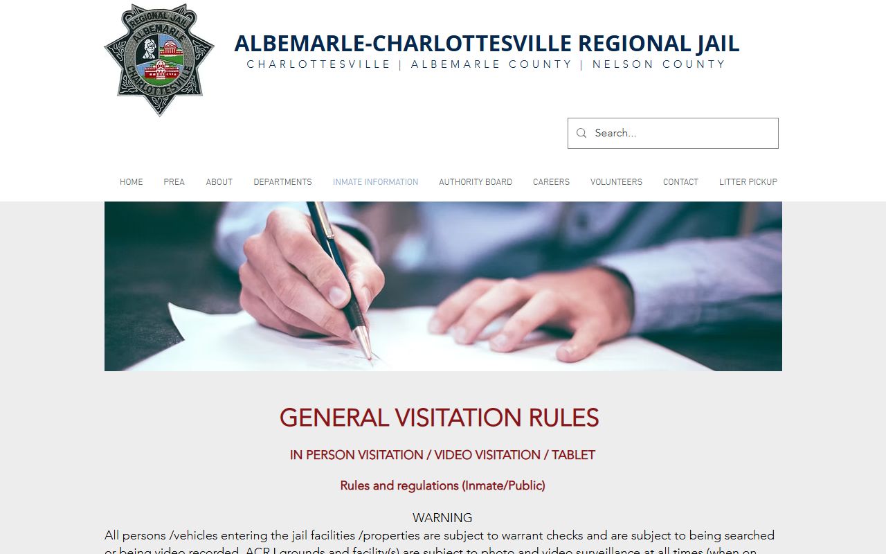 ACRJ visitation rules for Nelson County jail inmate records