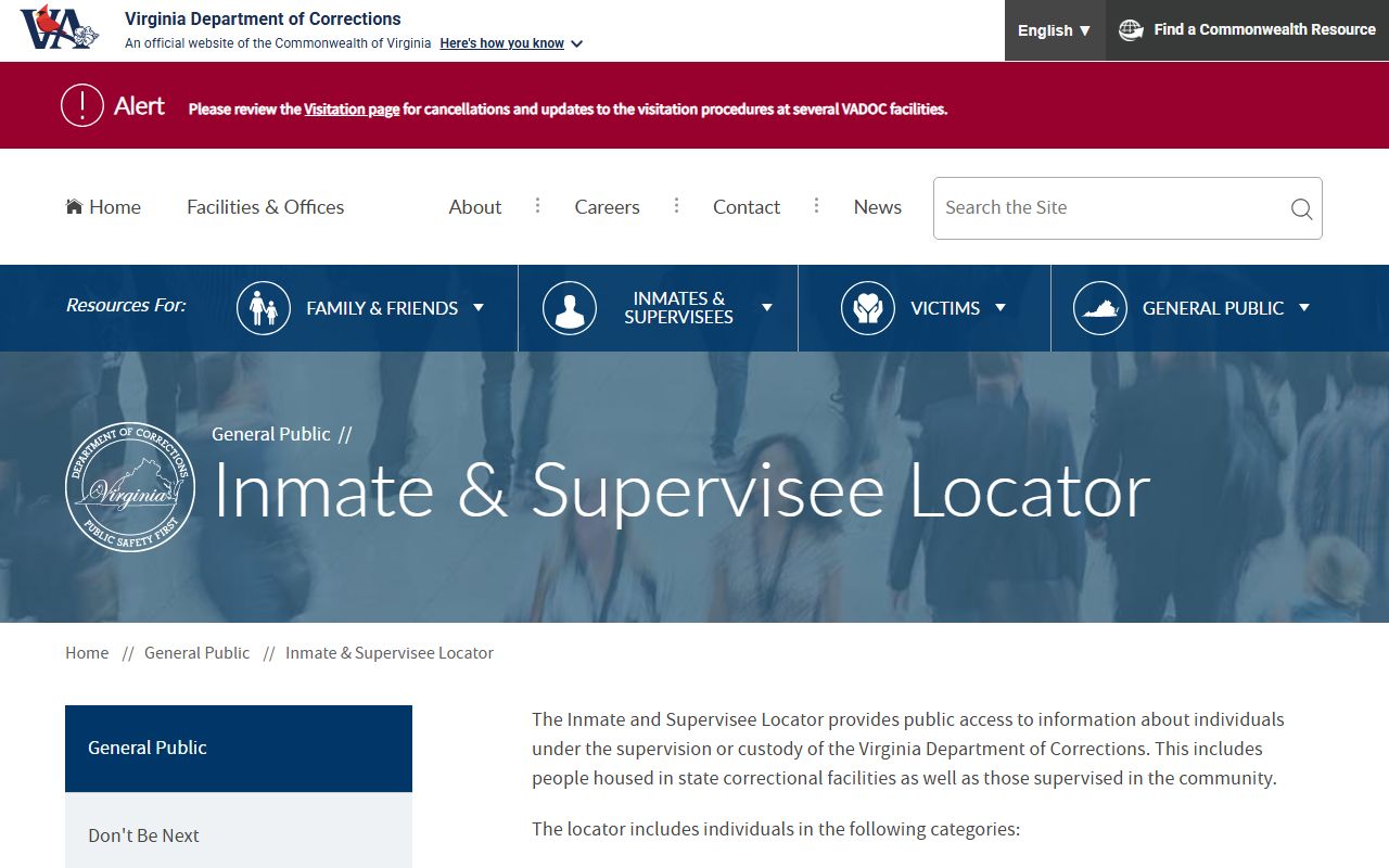 VADOC locator for sentenced Nelson County inmate population searches