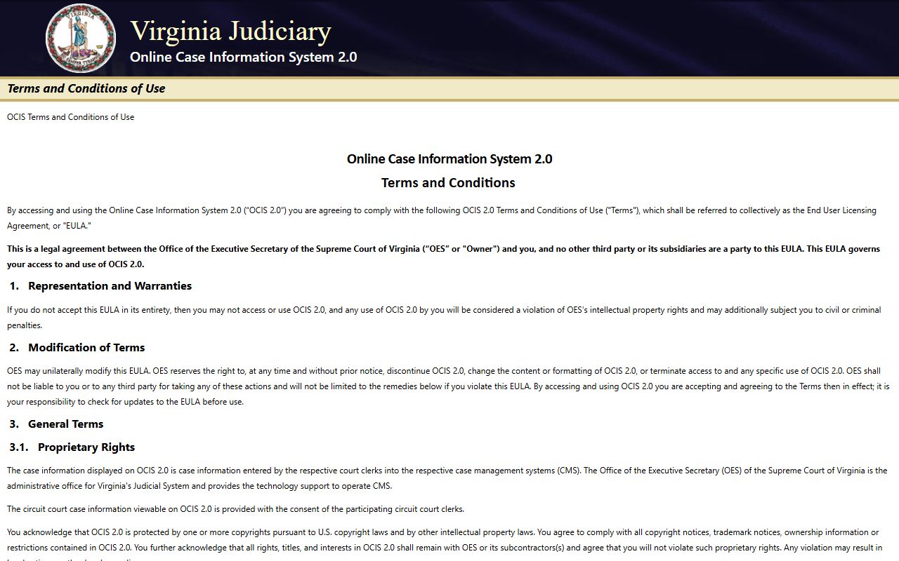 Nelson County court records after arrest search through Virginia OCIS